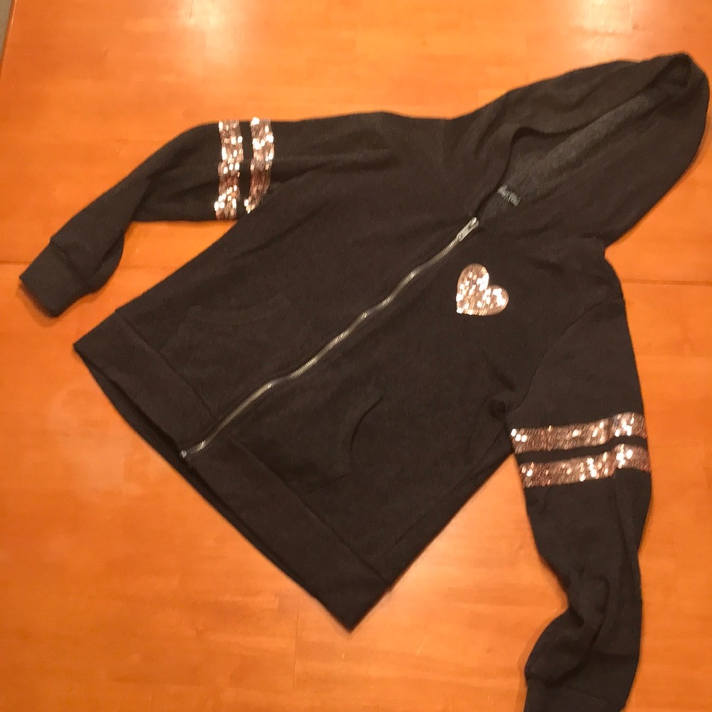 Girls Grey Sequined Zippered Sweatshirt